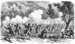 A 19th century depiction of the Mountain Meadows Massacre, printed in T. B. H. Stenhouse's book The Rocky Mountain Saints (1873).